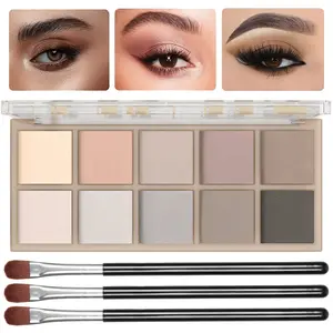 10 Colors Eyeshadow Palette Matte Naked Eye Shadow Makeup with 3 Eyeshadow Brush - Cement Color - Cosmetic