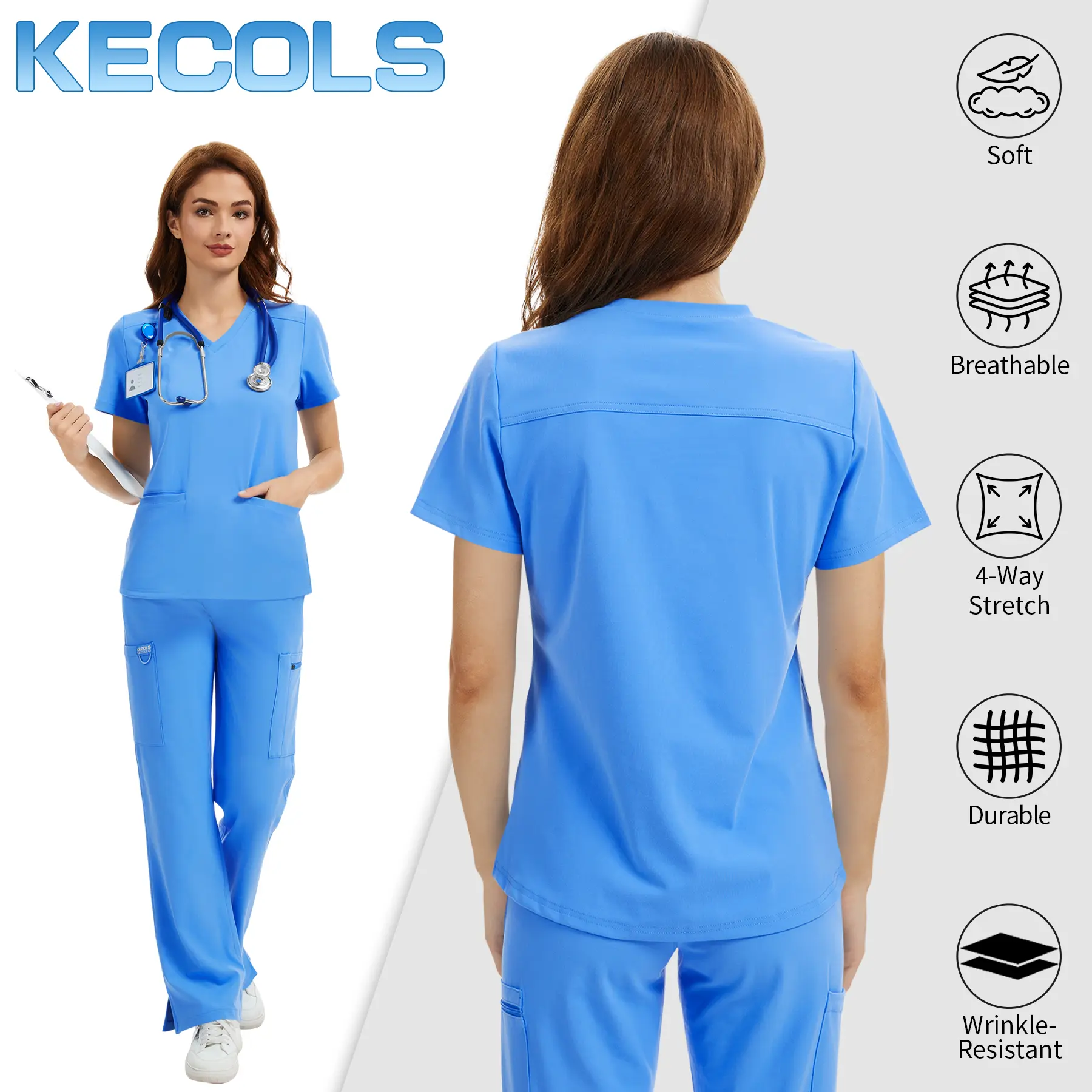 Women's Minimalist Basic Scrub Tops - V-Neck, 2-Pocket Carry, Soft 4-Way Stretch, Anti-Wrinkle, Easy Care, Shape Stays Set Medical Workwear Clothes