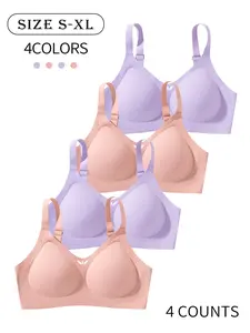 4 Pack/ 5 colors Seamless jelly hollow design women's bra Wire-free with hook-and-eye closure Prevent sagging, gather small breasts, beautiful back Daily casual / party / sports Comfortable and skin-friendly High-quality seamless bra Seamless Covered Bust