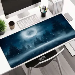 1pc moonlight forest mouse pad, oversized rubber keyboard pad, non-slip rubber base stitched edges, computer office game mouse pad, portable desktop accessories, suitable for office, home, study and games