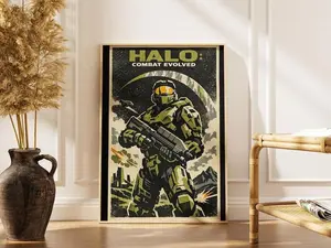 Halo Poster, Retro Sci-Fi Game Art
