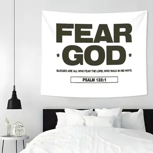 Fear God Tapestry, 1 Count Inspirational Quote Durable Decorative Tapestry, Aesthetic Art Wall Hanging Decor, Wall Decor for Home Office Dormitory School, Home Decor 2025