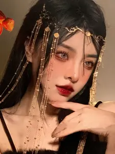Ancient Style Forehead Decoration Fringe Face Curtain Hanfu Exotic Hair Accessory Western Princess Face Cover Chain Ancient Costume Photo Accessories Tiaras