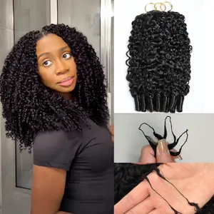 【20 Inch Only $59】VIPbeauty Burmese Curly Crochet Human Hair 60g Knotless Pre-Separated Feather Jerry Curly /Burmese Curly Human Crochet Hair 3C4A Lightweight Reusable Remy Hair Extensions for Women Natural Black Color