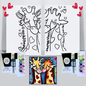 Valentine's Day Pre- Drawn Canvas | Couples Paint Kit | Safari Love Pre-Drawn