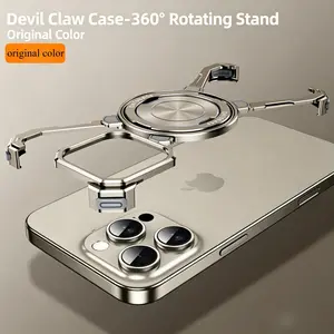 360° Rotation Aluminum Metal Frameless Natural Titanium Phone Case for iPhone 15 Pro Max 6.7" 16 16plus pro max Minimalist Bumper Claw Protective Shock Grade Shell Mobile Accessory Sleek Cover Durabl Black Protection Cellphone Smartphone ﻿ Slim Armor Wais
