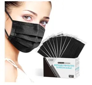 EHH Black Disposable Face Masks, Individually Wrapped, Breathable Face Mask for Men Women, 3- Ply, Comfortable Adult Masks with Adjustable Nose Wire & Elastic Ear Loop 50 Pcs, Black