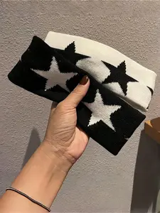 Unisex Knitted Embroidered Star Pattern Sports Headband, Y2K Style Fashion Hair Accessory for Gym and Casual Wear, Sweat-Absorbent Design, Sweat Absorbing Headband, Training Headband, Sweat Wicking Headband