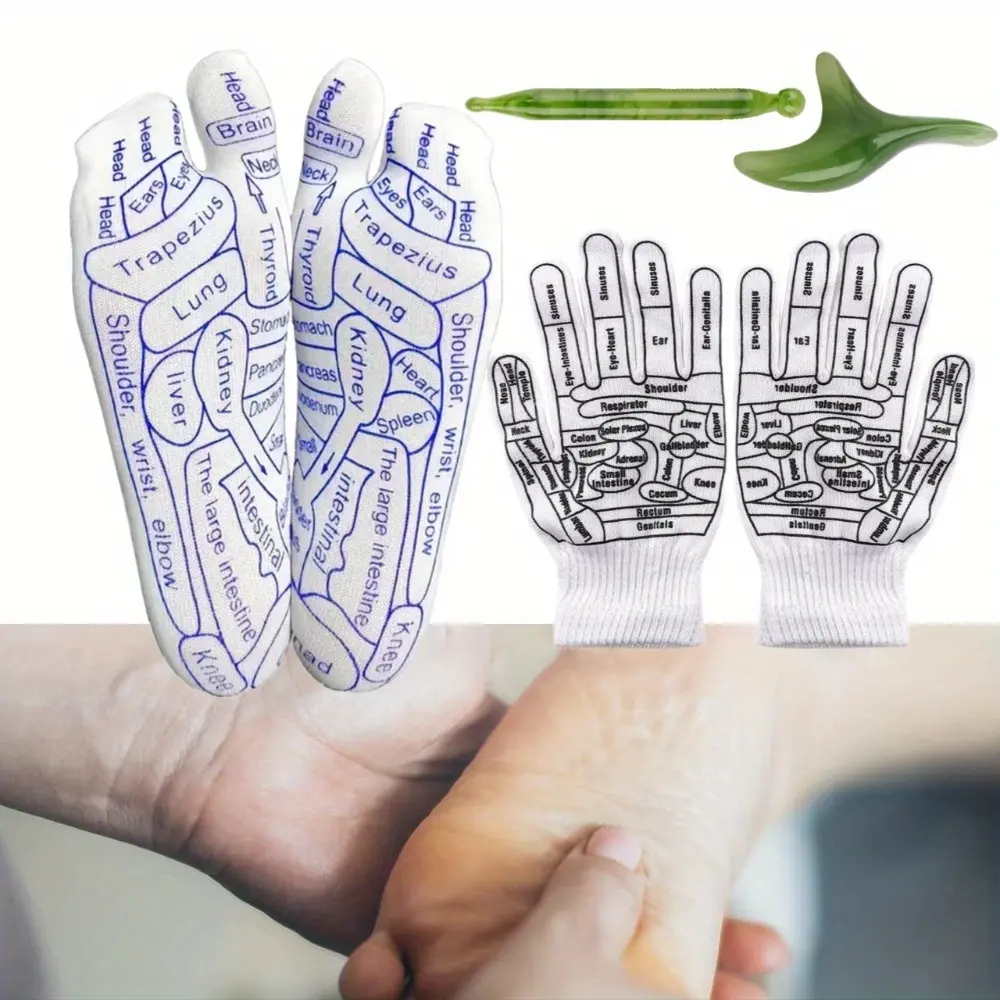 4 Pieces Acupuncture Point Massage Set, Feet Acupuncture Point Massage Pen, for Relief Body Stress Pain Relief Acupuncture Socks and Massage Gloves