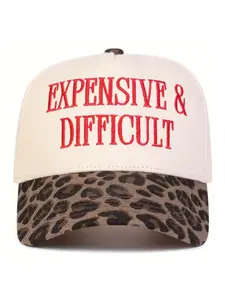 Women's "EXPENSIVE & DIFFICULT" Baseball Cap, Snapback Hat, Flatbill Snapback Cap, Fashion 5-Panel Cap, Premium Quality Cap, Outdoor Sports Adjustable Casual Hat, Suitable for Spring and Autumn Outings, Travel and Beach Vacations, Funny Quote Snapback
