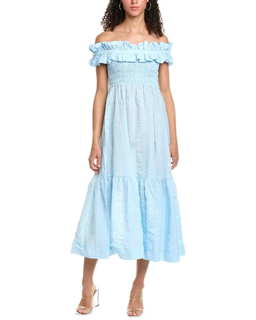 GANNI Seersucker Check Smocked Maxi Dress GANNI Seersucker Check Smocked Maxi Dress