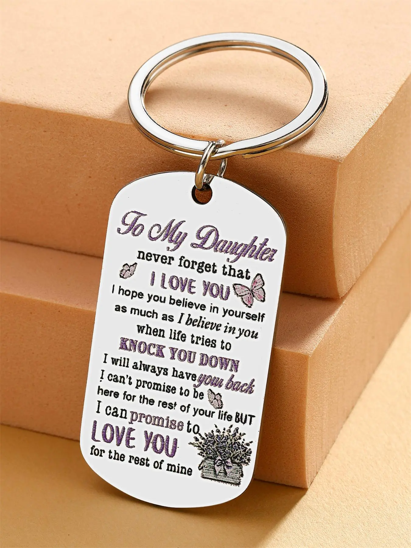 To My Daughter Keychain, Letter Pattern Keychain for Daughter, Birthday Gift for Daughter Adult, Love Keychain Gift for Daughter, Pendant Keychain, Stainless Steel Keychain, Metal Keychain