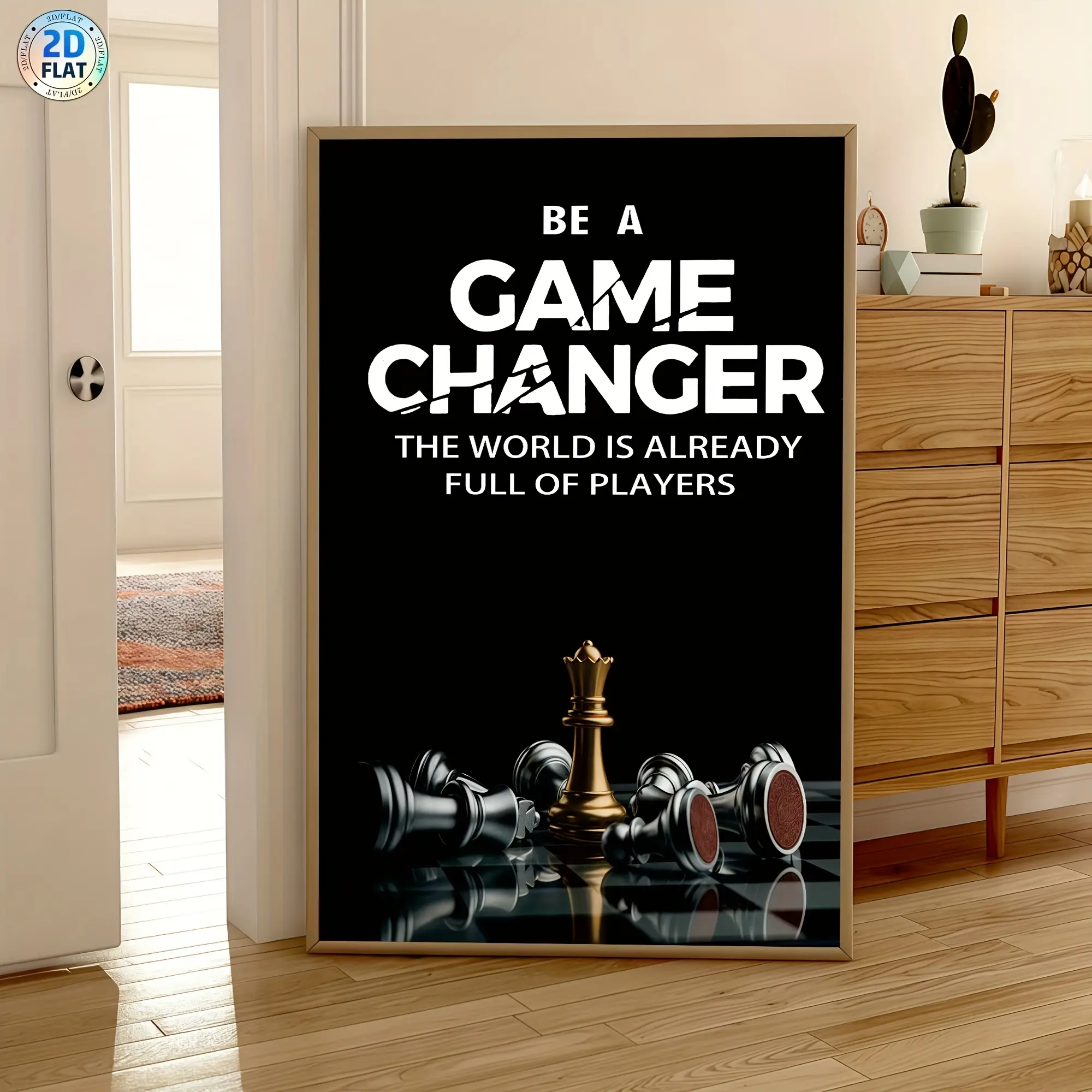 Unframed Chess Canvas Print - "Be a Game Changer" Black and White Entrepreneur Quote Wall Photo, Inspirational Home Decor for Office, Ideal Gift for Gym Enthusiasts, Room & Wardrobe Accent