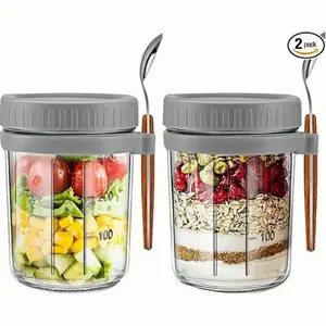 2pcs Overnight Oats Canister Set, Sealed Glass Mason Jar with Lid and Spoon, BPA-Free Leak-Proof, Dishwasher Safe, Ideal for Meal Prep, Yogurt, Salad, Containers Storage, Sealed Glass Jars