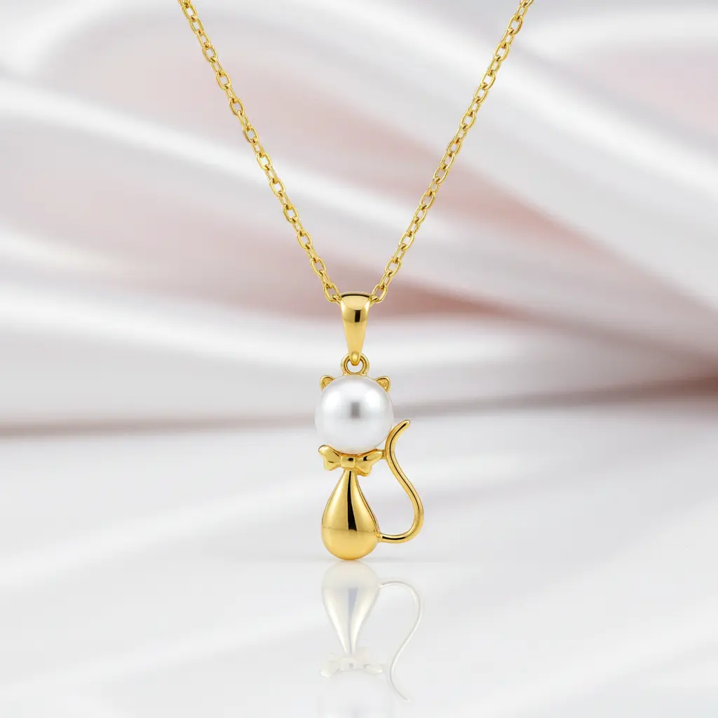 18k Yellow Gold Freshwater Pearl Mouse Pendant Necklace