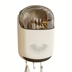 Kitchen Chopstick Holder with Cover, Dustproof Wall-Mounted Utensil Rack, Drainage Storage Box, No Drilling Required, Space-Saving Design, Kitchenware