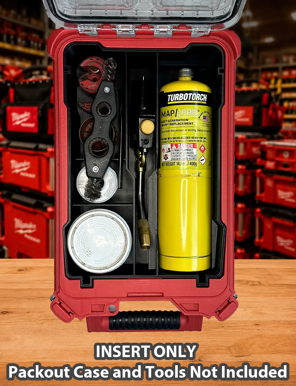 Insert for Bernzomatic Torch | Holds MAP-Pro or Propane Cylinder, Solder, Flux & Soldering Accessories | Fits Milwaukee PACKOUT 48-22-8435 | Insert Only