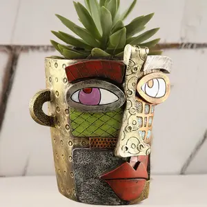Colorful Face Art Resin Plant Pot, Abstract Face Head Inspired Creative Planter, Modern Sculpture Art for Succulent Plants