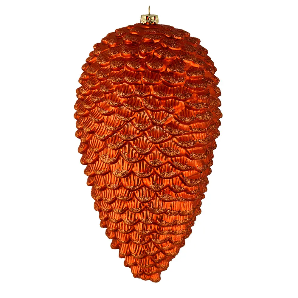 Vickerman N187318D 10" Burnished Orange Matte Glitter Pinecone Christmas Ornament Pack Of 2