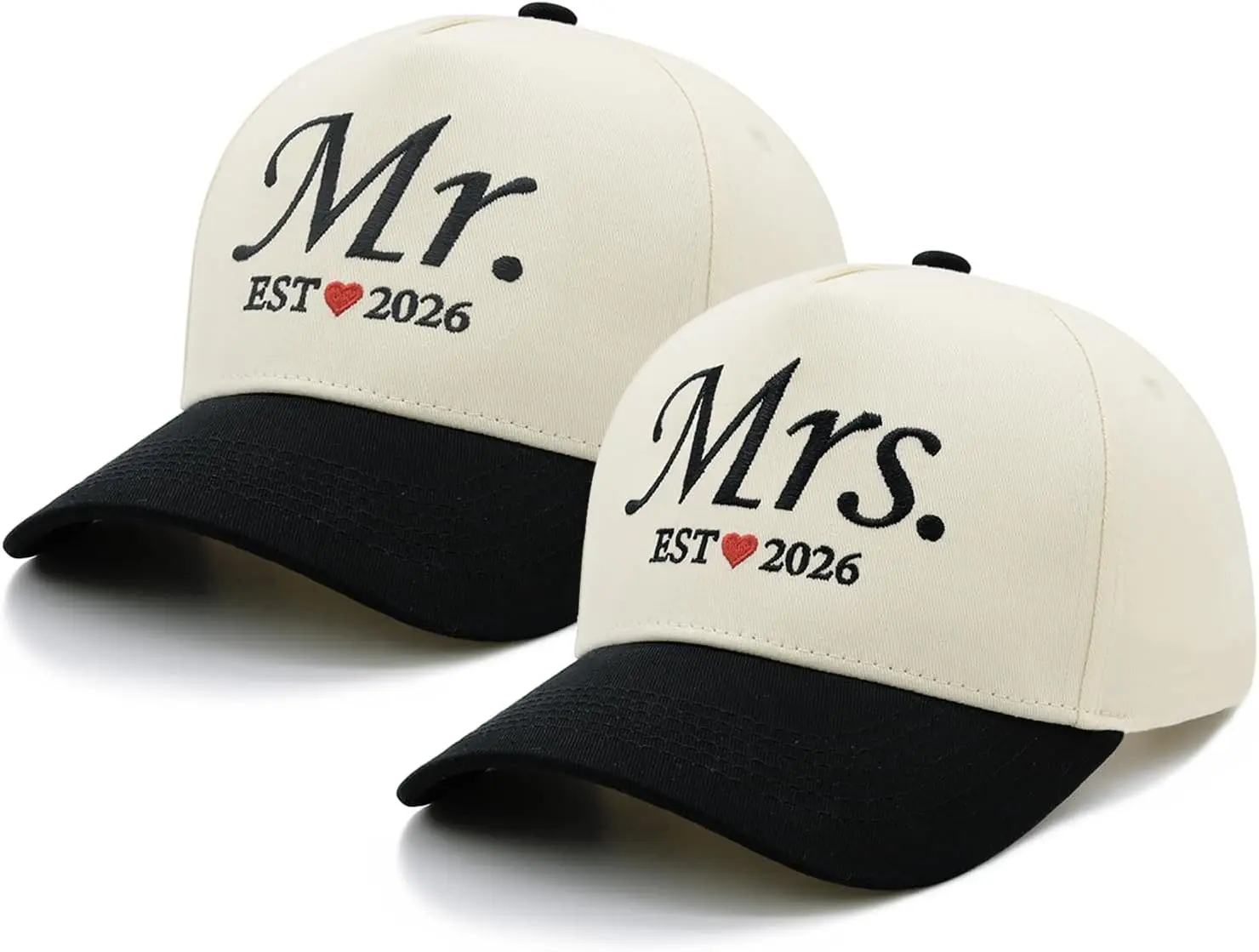 Mr and Mrs EST 2026 Couple Hats Set, Matching His and Hers Embroidered Baseball Caps for Wedding, for Couples, Bride and Groom