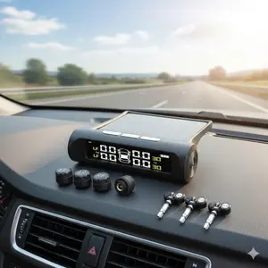 Smart Solar-Powered Wireless TPMS Tire Pressure Monitoring System with USB Charging LCD Digital Display Auto Safety Alert for Car Truck RV Real-Time Pressure Temperature Detection Alarm Internal External Sensor Kit