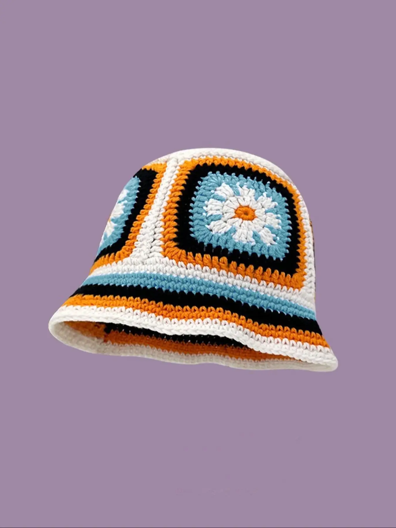 Women's Street Trend Colorblock Floral Print Bucket Hat, Trendy Knitted Casual Outdoor Hat, Fashionable Hat for All Season