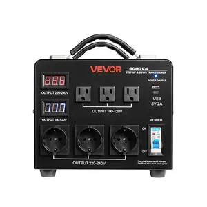 【Summervibes】VEVOR Voltage Auto Converter Transformer, 5000VA, Not for EV Charging，Heavy Duty Step Up/Down Power Transformer, 110V to 220V and 220V to 110V, with 3 US Outlets, 3 EU Outlets, LCD Display, Circuit Breaker Protection