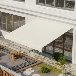 12x10 ft cream white electric retractable awning dual remote and crank control uv shielding weather resistant fabric adjustable arm shade for home balcony daily outdoor rest area