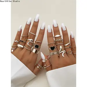 27Pcs Simple Stacking Ring Set for Women, Dainty Gold Stackable Rings, Casual Butterfly Hollow Heart Braided Chain Jewelry Gift for Girls Daily