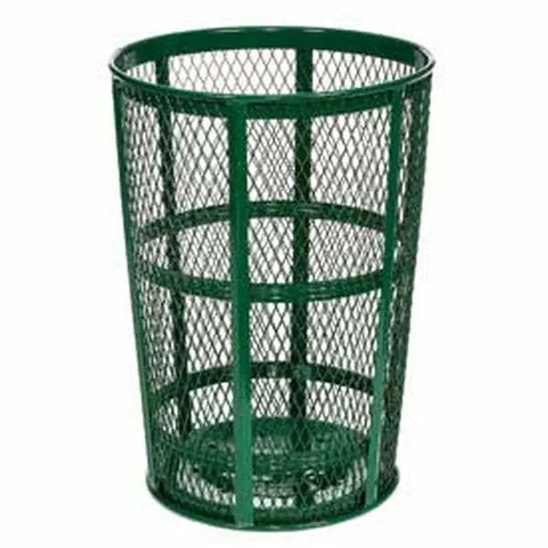 Outdoor Steel Cylindrical Trash Container, 48 gal, Green, ADA Compliant, 23" Diameter, 30-34 in Height