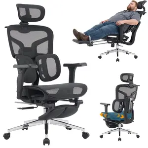 MOJAY Ergonomic Office Chair with Footrest, High Back Mesh Computer Chair with Lumbar Support, 5-Level Backrest Height, 4D Flip-Up Arms for Home & Gaming Desk (Black Mesh Dual Support)