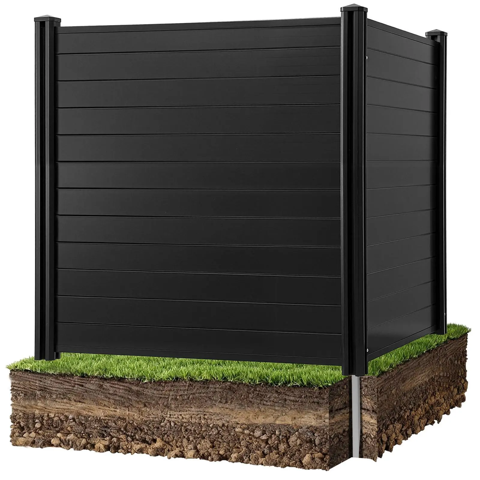【SummerFinds】VEVOR 2-Panel Vinyl Outdoor Privacy Screen Fence with Caps, Channels, 48x48in Wind-Water Resistant PVC Enclosure, 27.6in Metal Ground Stakes, Anti-Scratch Accessories, Ideal for Backyard Privacy, A/C Units, Trash Cans in Soft Soil, Black