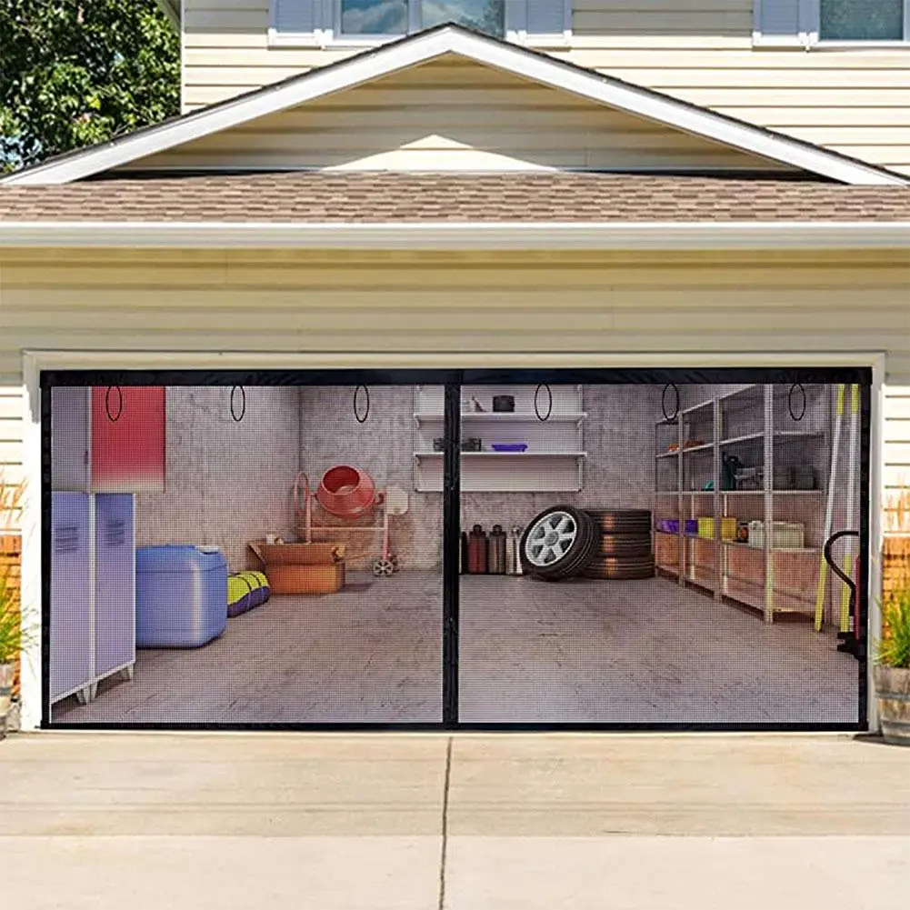 Retractable Garage Curtain with Insect-Proof Mesh, Outdoor Seamless Easy-Install Retractable Screen Doors for Single Door