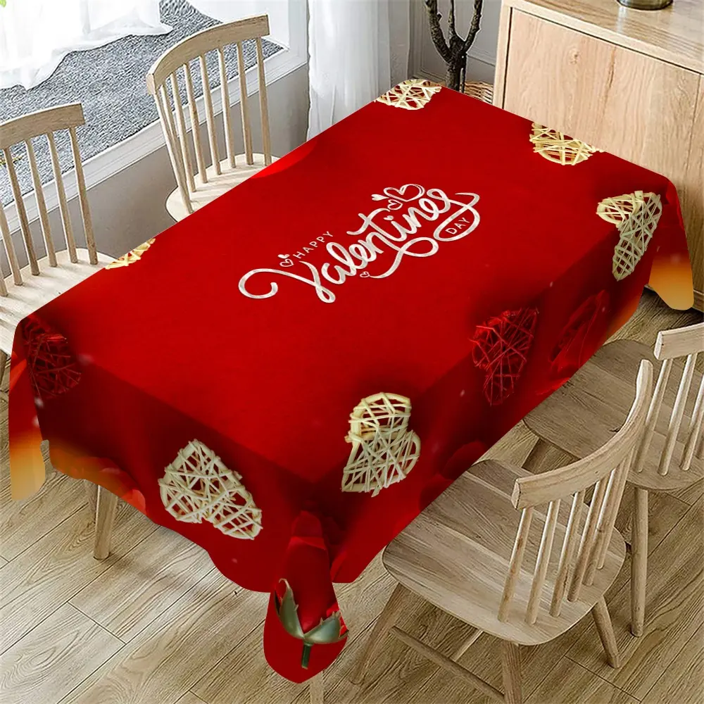 Rectangular Valentine's Day Tablecloth, Rose Heart Print, Romantic Dinner Decor, Anniversary Decoration, Best Valentine's Gift