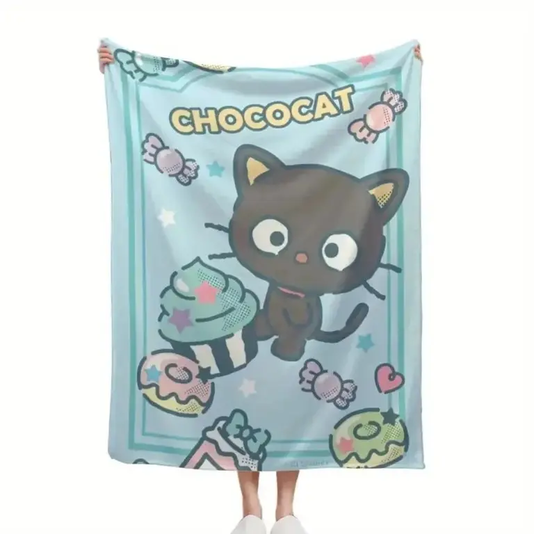 Pastel Chococat Food-Themed Flannel Baby Blanket Adult Blanket Throw Blanket - Single-Sided Choco Print, Super Soft All-Season Bedding, Cartoon Mascot Animal Character Art Colorful Throw Blankets for Home Bedroom Couch Decor, Perfect Birthday Holiday Hous