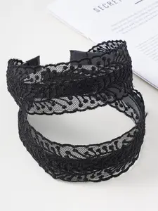 Solid color embroidered lace wide edge headband 2-piece set, women's casual, fashionable and elegant hair accessory, can fix broken hair bangs to decorate hairstyles, suitable for daily wear, Headbands Women