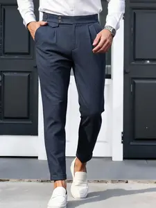 Men's Textured Drapey Plain Casual Fashion Fitted Suit Pants, Lightly Mature Business Style, Office Daily Nine-Quarter Pants, Comfortable Workwear