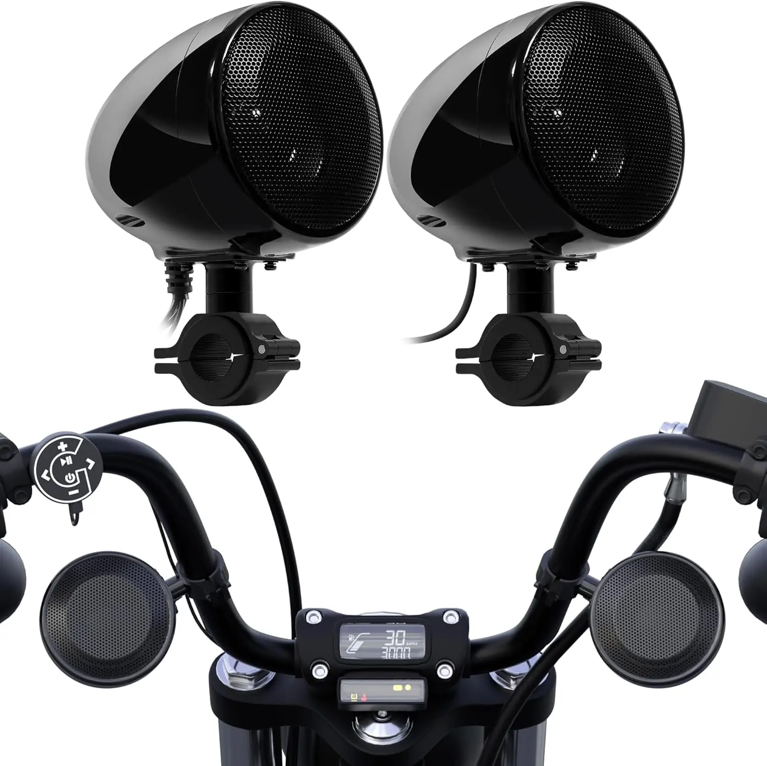 GoHawk Bluetooth Motorcycle Speakers, Waterproof Speakers for Motorcycle - Built-in Amplifier, AUX Input | Audio Sound System for Motorcycle, UTV, ATV