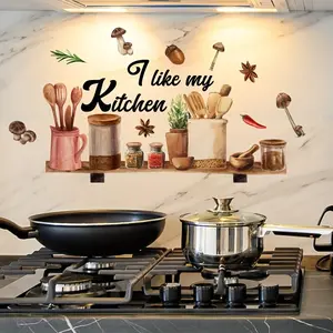 Kitchen English Phrase Wall Sticker, Self-Adhesive Removable Decor for Kitchen Background, Utensil and Spice Theme Wall Art, Wall Decal