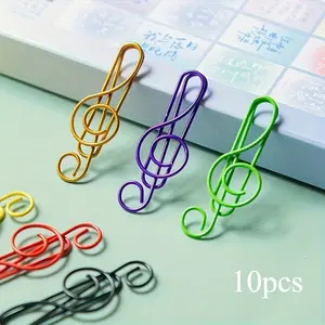 10Pcs color music note shape paper clip, file collation paper clip, random color Paperclips, Stationery Office Supplies