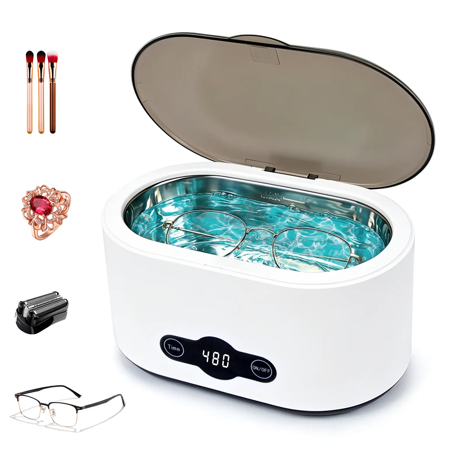Ultrasonic Jewelry Cleaner, 45kHz Sonic Glasses Cleaner | 22oz (650 ml) Large Capacity,  Portable Ultrasonic Cleaning Machine for Eyeglasses, Rings, Watches, Razors, Home Use，Professional Ultrasonic Jewelry Cleaner 360° Deep All-Round Cleaning