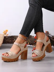 New Summer Women's Thick Sole High Heel Sandals, Ankle Strap Design, Outdoor Vacation Shoes, Comfortable Fashionable Design, Not Tiring