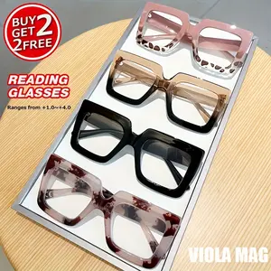 4PCS Rectangular Big Square Colorful Reading Glasses - Metal Hinge - High-end Ladies Computer Reading Glasses Square Frame Eyeglasses
