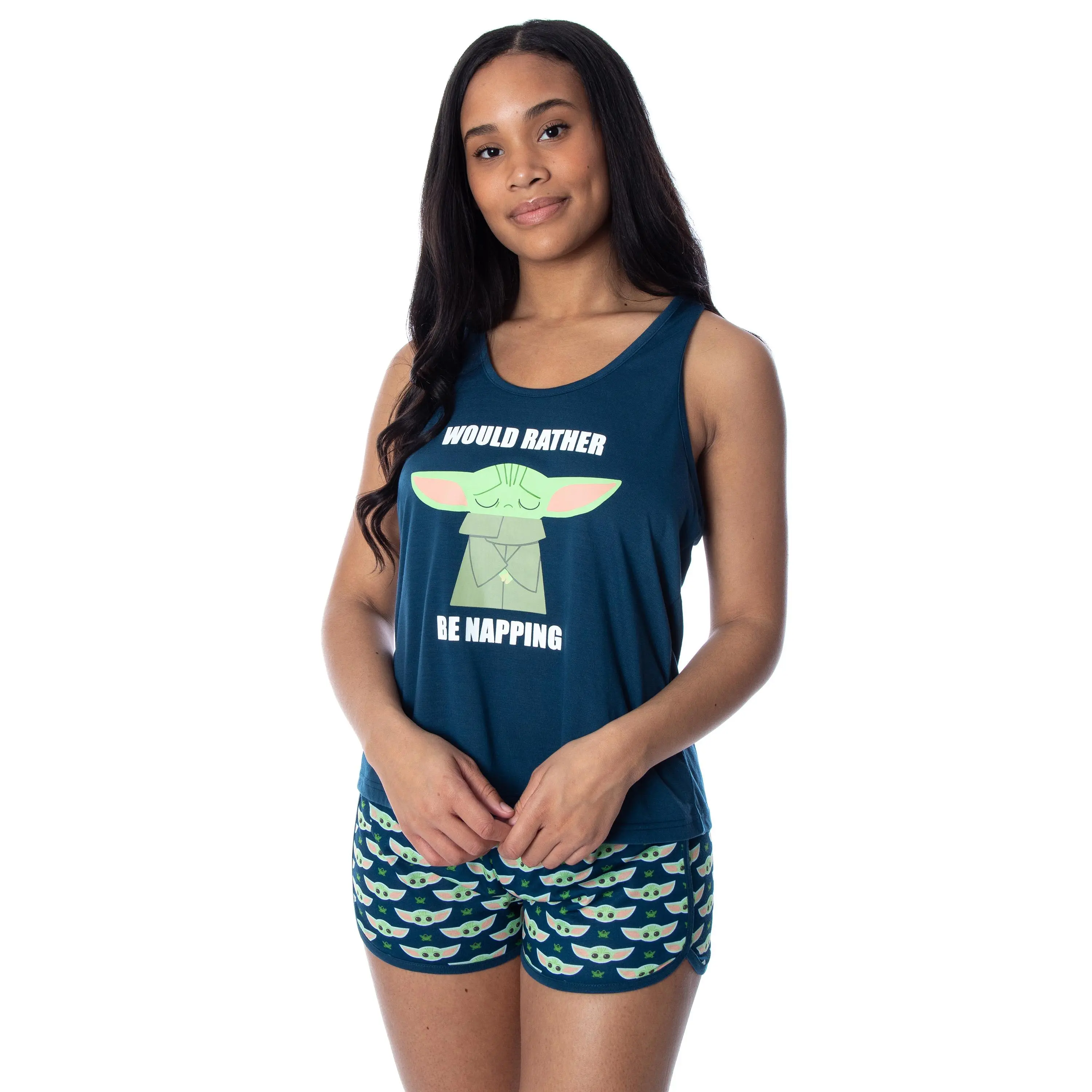 Star Wars Women's The Mandalorian Baby Yoda Rather Be Napping Racerback Tank and Shorts Loungewear Pajama Set