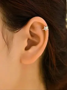 Flower Trendy Ear Cuff Fake Earrings Non Piercing Jewelry, Versatile Earrings, Stainless Steel Clip on Earrings Ear Cuffs, Silver Gold