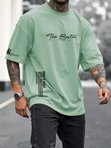 Premium Grey Oversized Tee with Boston "Cradle of Liberty" Side Print, Breathable Loose Fit Crew Neck T-Shirt for Men, Summer Casual Streetwear Drop Shoulder Graphic Top, Perfect Gym Pump Cover.