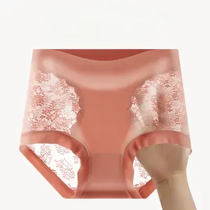 [Flower Love Muse] High Waist Lace Hip Lift Without Rolling Edge Traceless Ultra Elastic Bose Silk Bottom Crotch Women's Panties Fairy underwear women