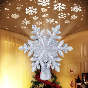 Christmas Tree Topper with Projector - Lighted Glitter Snowflake Tree Topper for Holiday Decor
