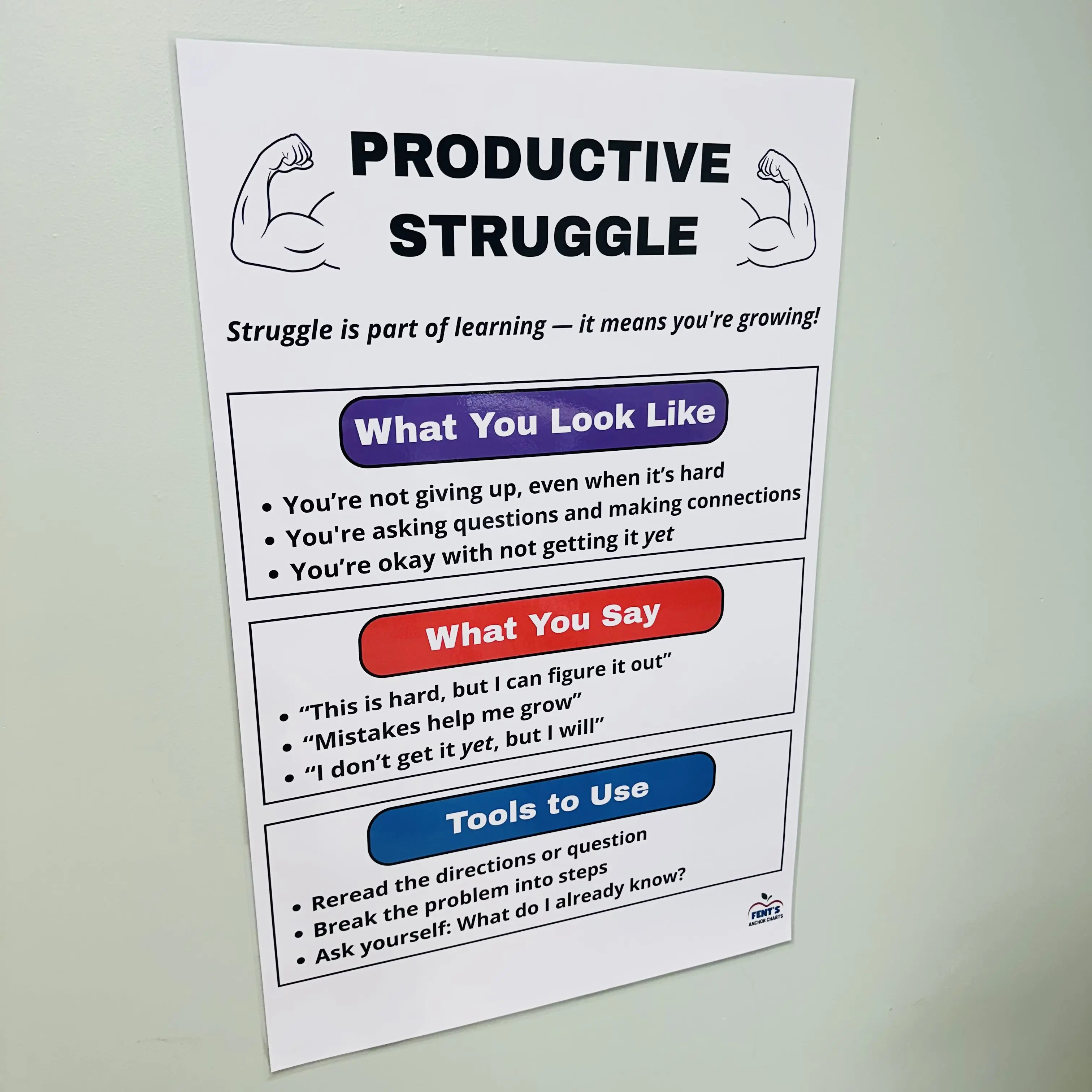 Productive Struggle Anchor Chart | Positive Mindset Classroom Poster | Middle School SEL Resources | Laminated Productive Struggle | SEL Anchor Chart