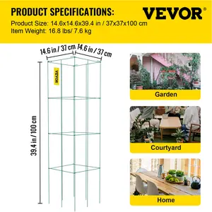 【fathersdaygift】VEVOR Tomato Cages, 14.6\" x 14.6\" x 39.4\", 6 Packs Square Plant Support Cages, Green PVC-Coated Steel Tomato Towers for Climbing Vegetables, Plants, Flowers, Fruits, Courtyard, Outdoor Climbing Plants